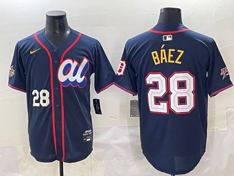 Men 2025 Detroit Tigers #28 Baez Blue All star Blank Blue Nike MLB Jersey style 7->->